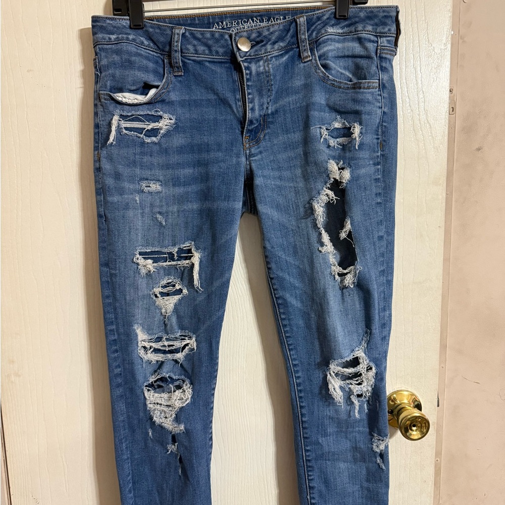 American Eagle Outfitters Women's Ripped Blue Skinny Jeans